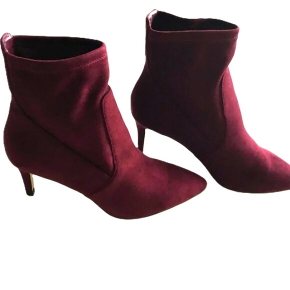 Expression Ankle Boots Suede Wine Color Heel Pull-on Chic Casual Sz  7 US - Picture 7 of 10